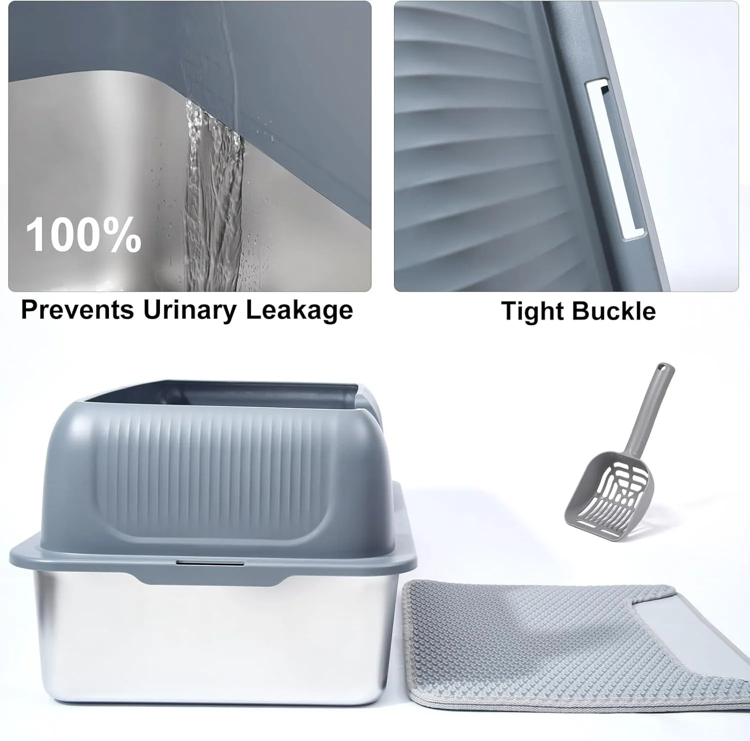 Nyutu Stainless Steel Litter Box 2 Pack, 23.6"x15.8"x12"(Height) XL Stainless Steel Cat Litterbox with Lid, Easy Clean Non Stick No Smell Side Entry Extra Large Metal Litter Boxes with High Sides