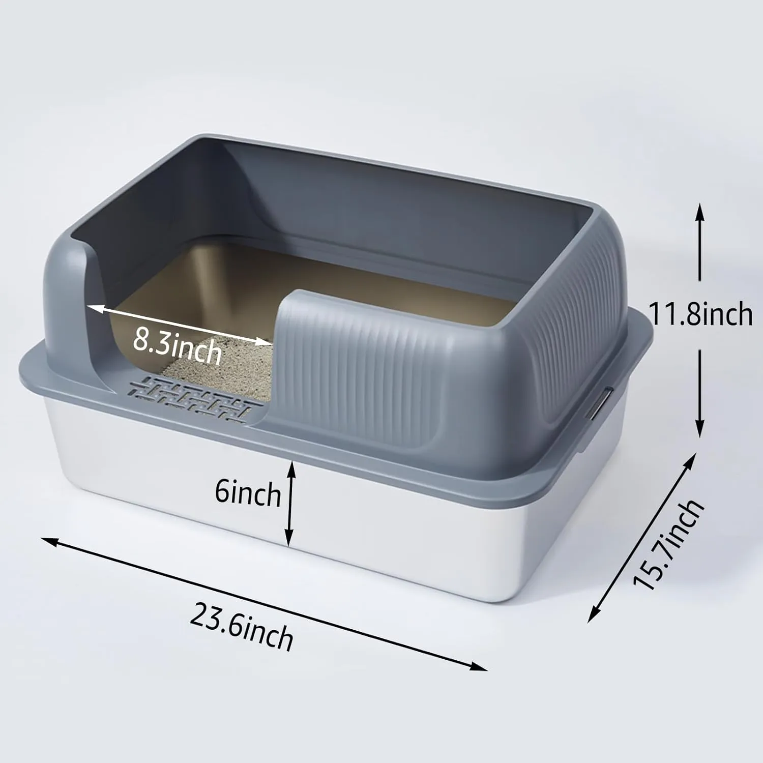 Nyutu Stainless Steel Litter Box 2 Pack, 23.6"x15.8"x12"(Height) XL Stainless Steel Cat Litterbox with Lid, Easy Clean Non Stick No Smell Side Entry Extra Large Metal Litter Boxes with High Sides