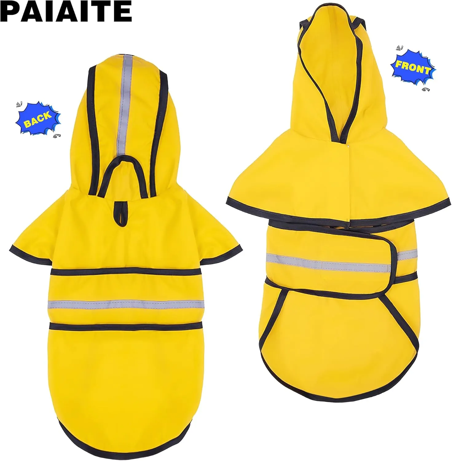 Paiaite Dog Raincoat: Hooded Slicker Poncho, Durable Waterproof Jacket with Reflective Stripes, Convenient Leash Hole, and Adjustable Fit, Perfect for Small, Medium, and Large Dogs Yellow XL