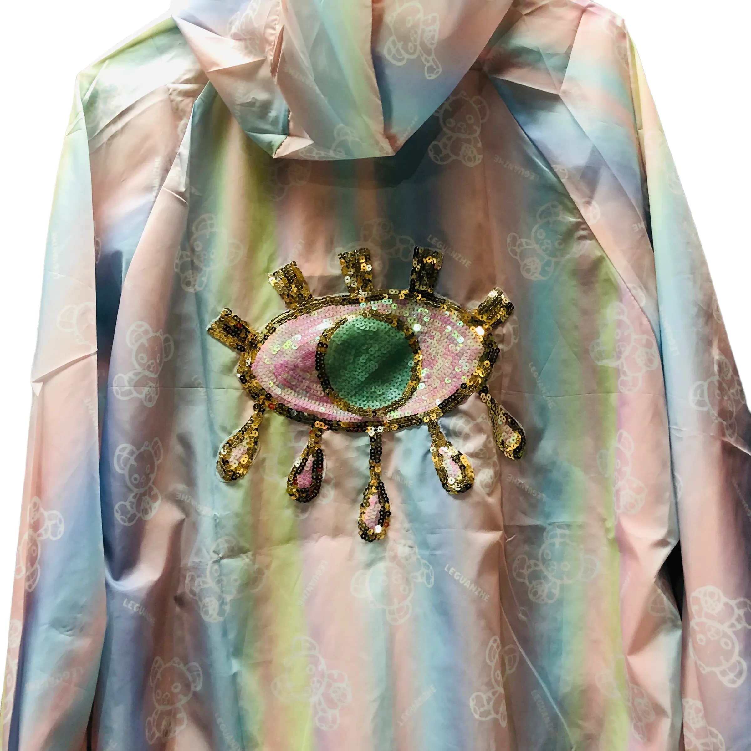 Pastel Sequin Eyeball Rainbow Teddy Hoodie Jacket