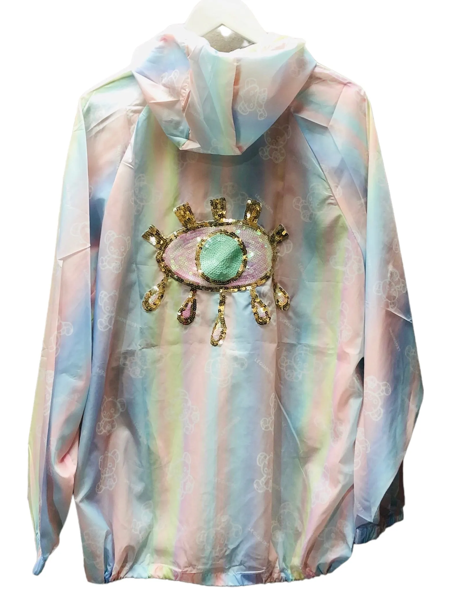 Pastel Sequin Eyeball Rainbow Teddy Hoodie Jacket