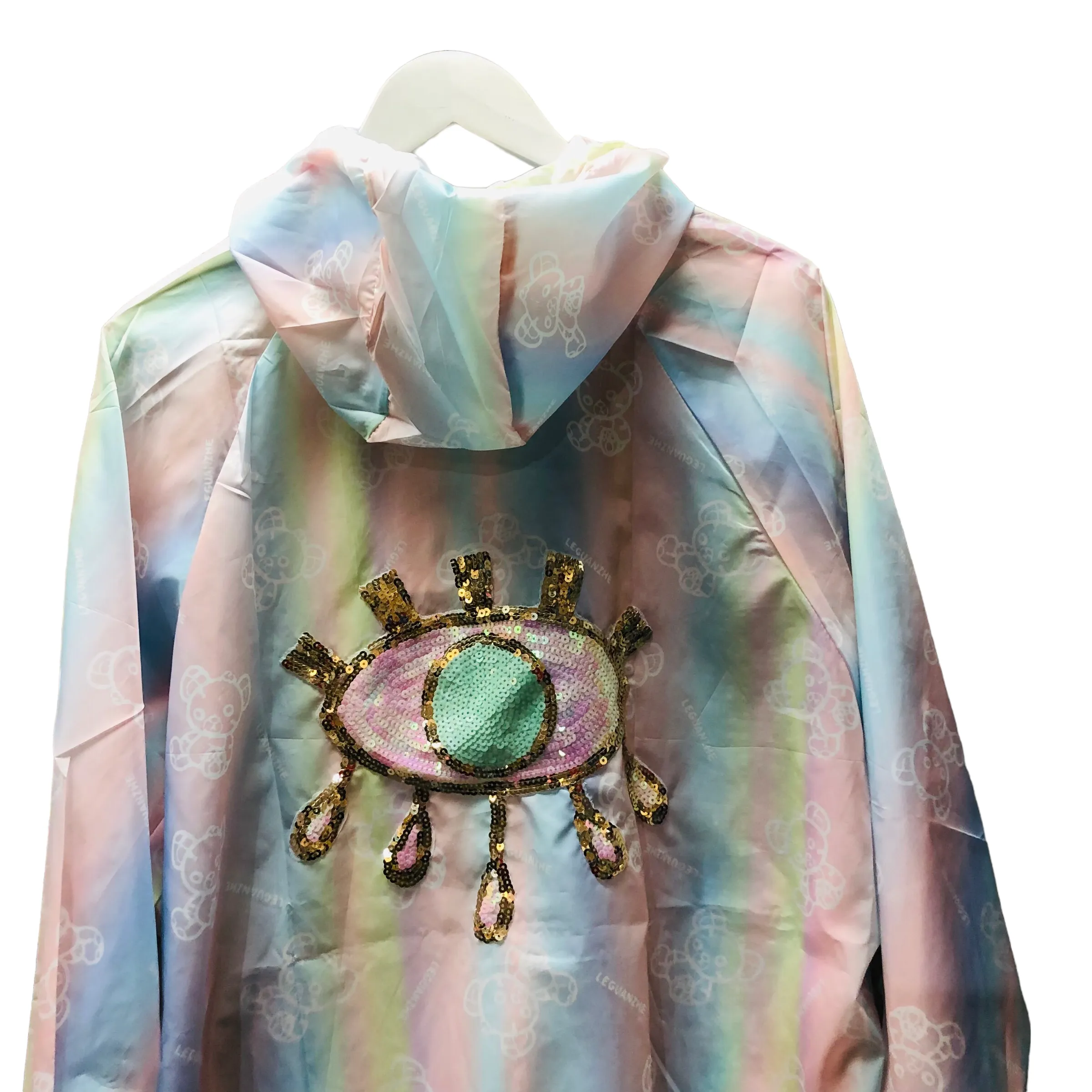 Pastel Sequin Eyeball Rainbow Teddy Hoodie Jacket