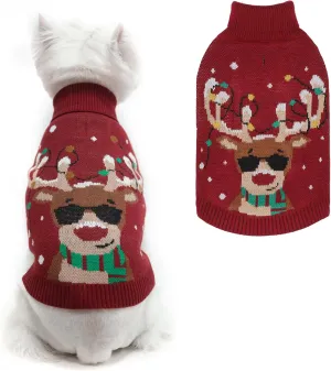 PAWCHIE Christmas Dog Sweater Turtleneck Outfit with Leash Hole, Knitted Pet Winter Warm Clothes for Small Dogs Boy Girl
