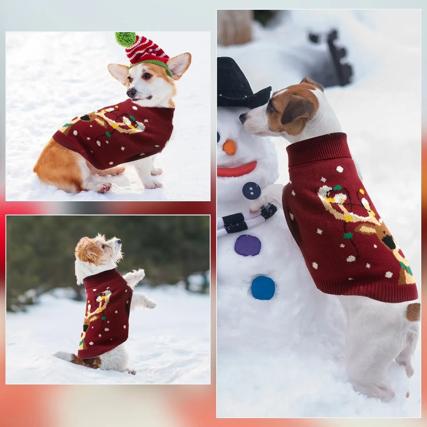 PAWCHIE Christmas Dog Sweater Turtleneck Outfit with Leash Hole, Knitted Pet Winter Warm Clothes for Small Dogs Boy Girl