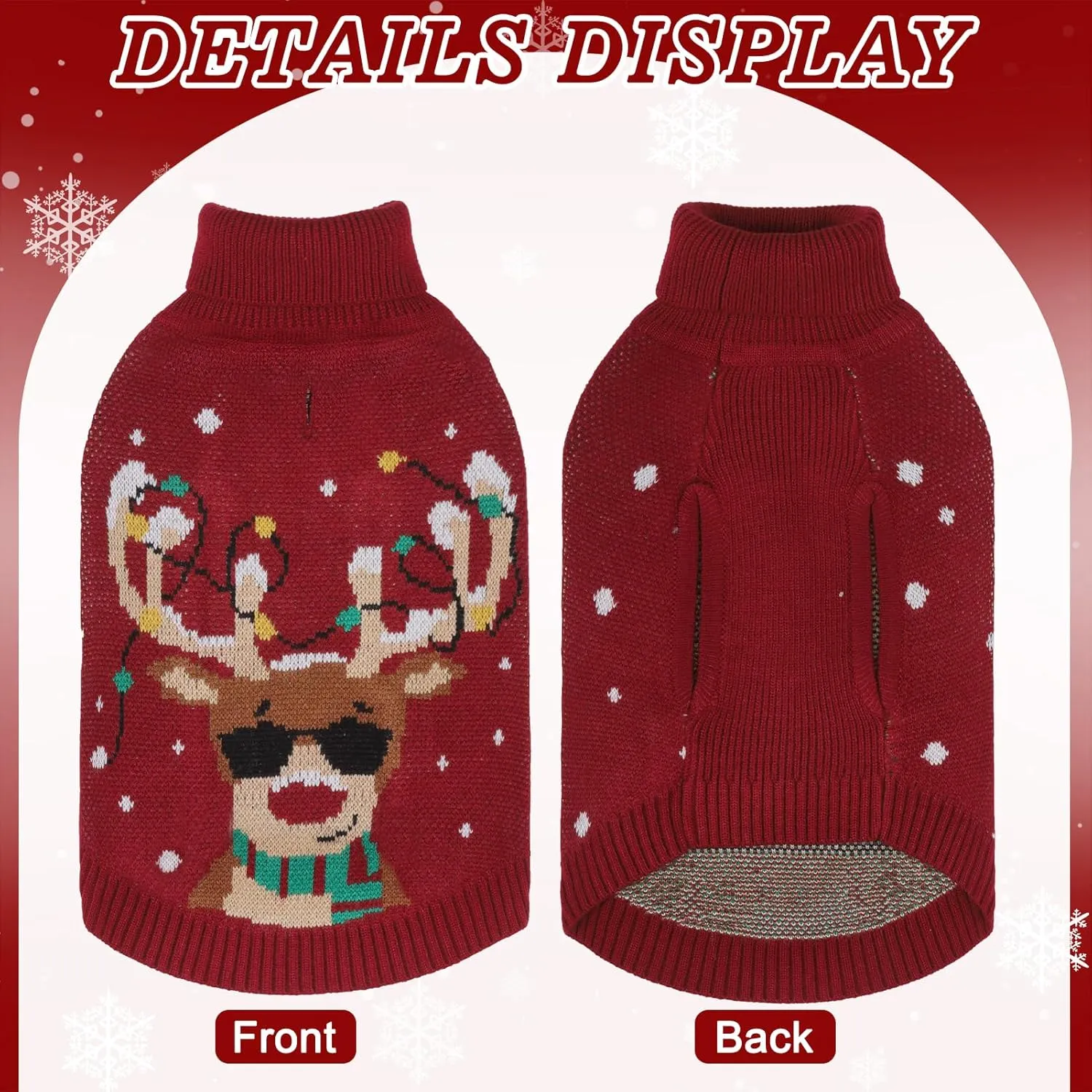 PAWCHIE Christmas Dog Sweater Turtleneck Outfit with Leash Hole, Knitted Pet Winter Warm Clothes for Small Dogs Boy Girl