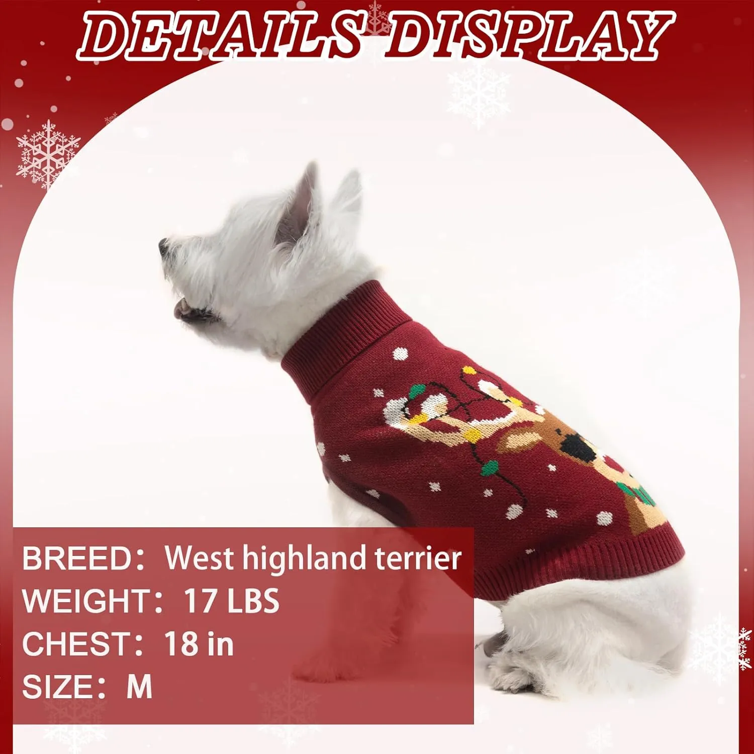 PAWCHIE Christmas Dog Sweater Turtleneck Outfit with Leash Hole, Knitted Pet Winter Warm Clothes for Small Dogs Boy Girl