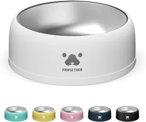 PAWGETHER Stainless Steel Dog Bowls, Dog Food and Water Bowl Non-Slip Easy to Clean Dishwasher Safe for Puppy Small Medium Dogs Cats White 34oz