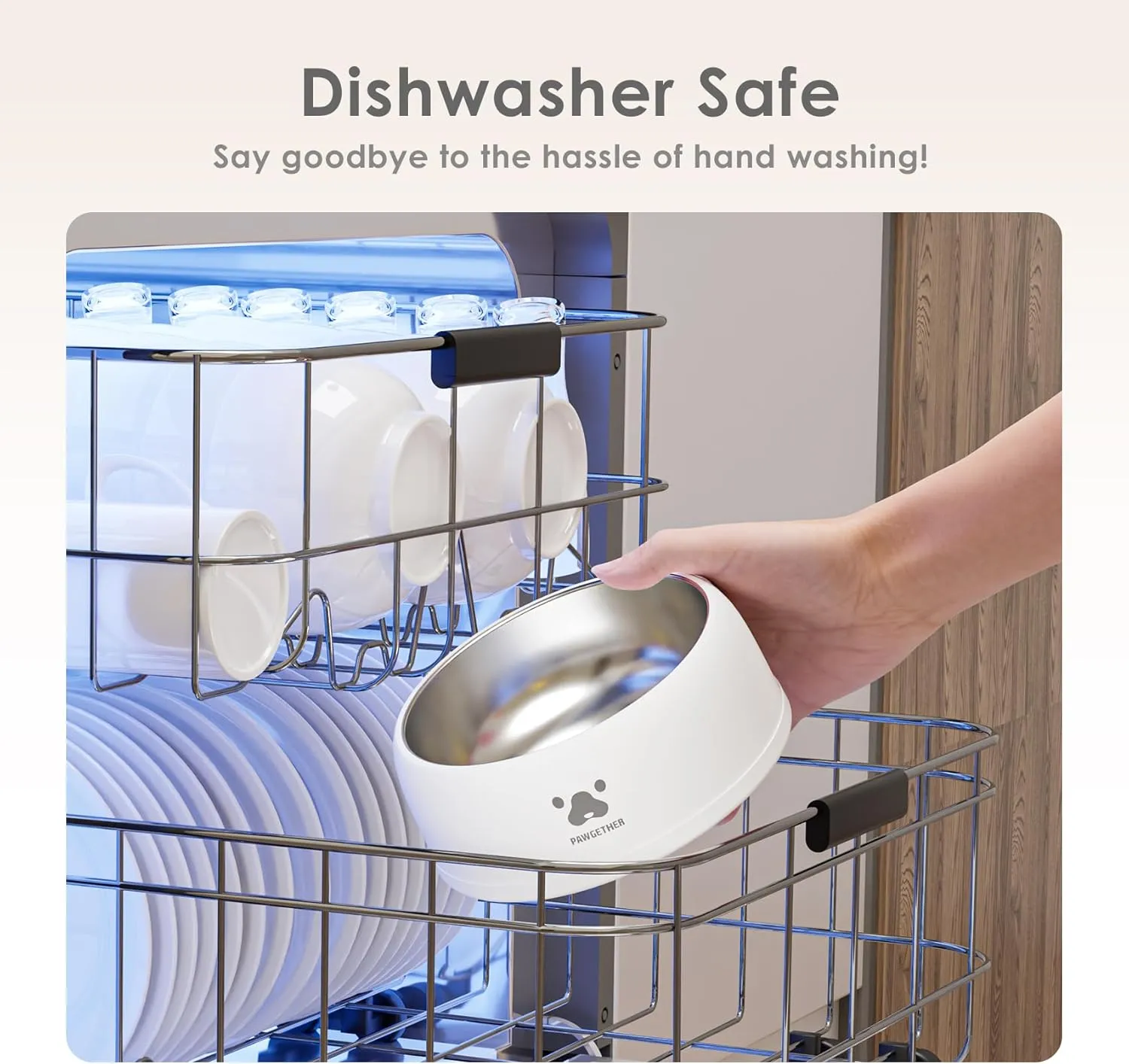 PAWGETHER Stainless Steel Dog Bowls, Dog Food and Water Bowl Non-Slip Easy to Clean Dishwasher Safe for Puppy Small Medium Dogs Cats White 34oz