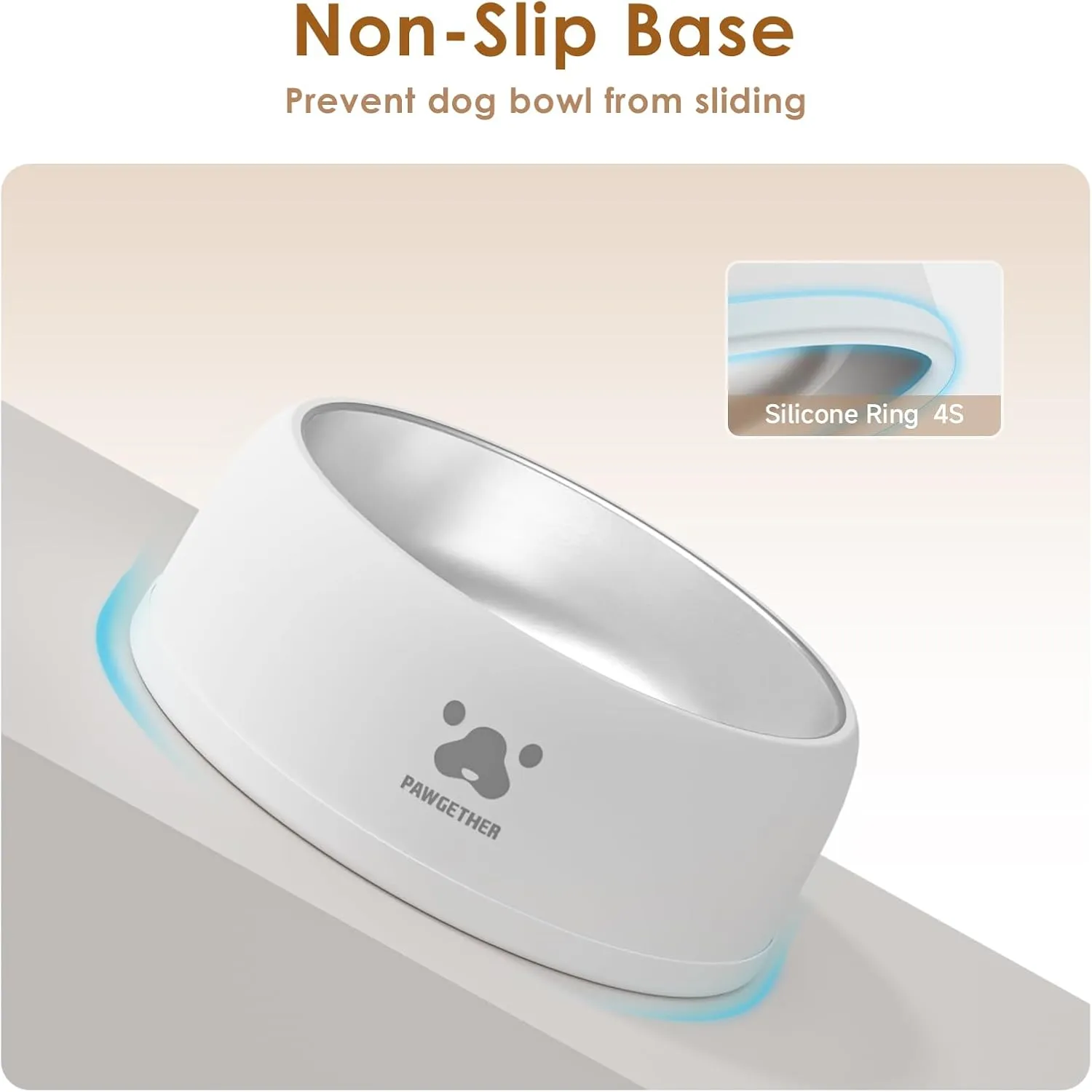 PAWGETHER Stainless Steel Dog Bowls, Dog Food and Water Bowl Non-Slip Easy to Clean Dishwasher Safe for Puppy Small Medium Dogs Cats White 34oz