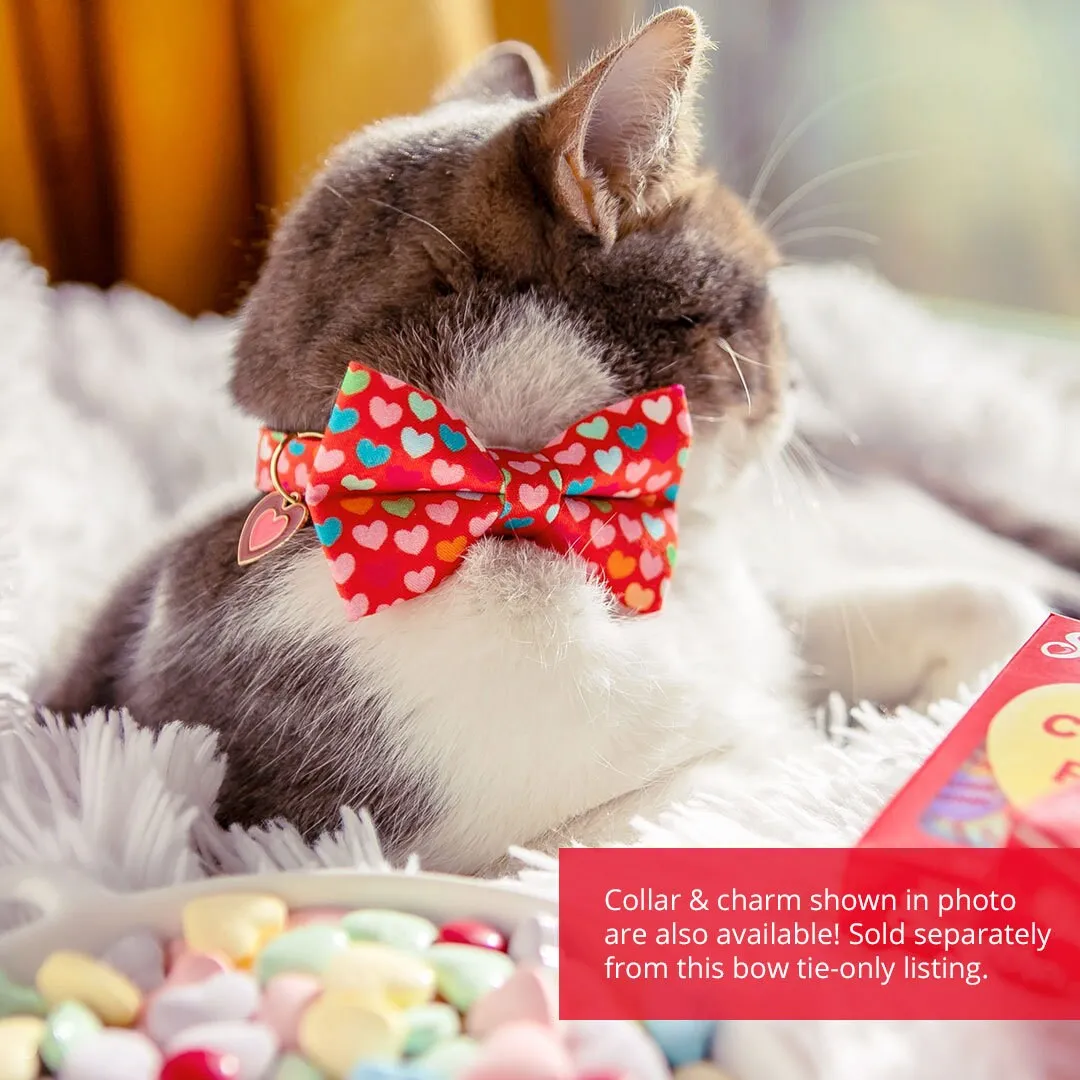 Pet Bow Tie - "Modern Love" - Candy Hearts on Red Cat Bow Tie / Valentine's Day / For Cats   Small Dogs (One Size)
