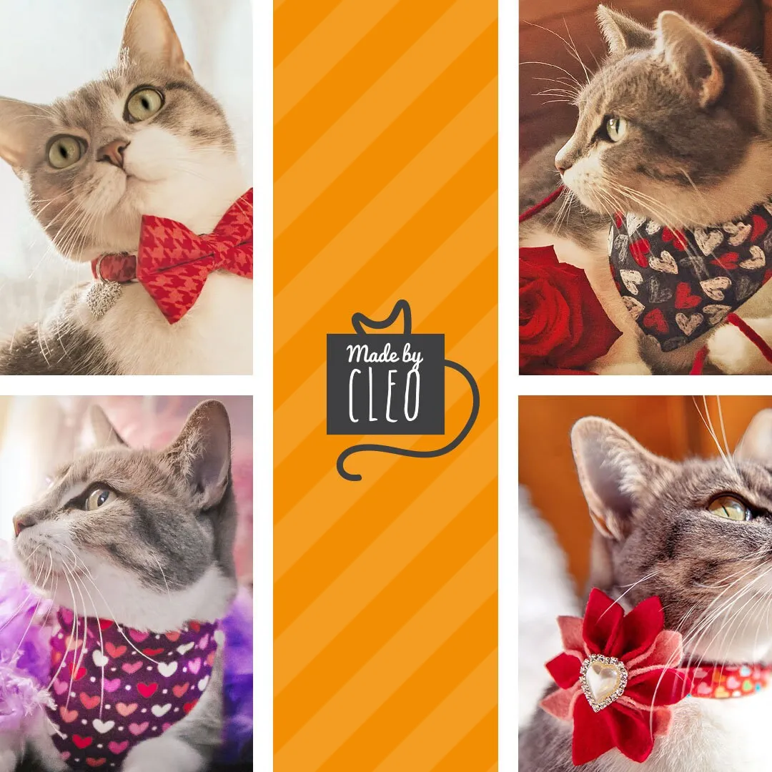 Pet Bow Tie - "Modern Love" - Candy Hearts on Red Cat Bow Tie / Valentine's Day / For Cats   Small Dogs (One Size)