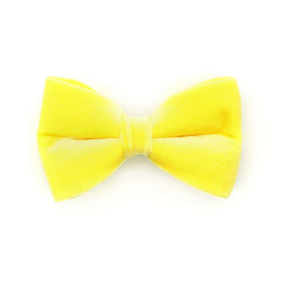 Pet Bow Tie - "Velvet - Lemon Yellow" - Light Yellow Velvet Bow Tie for Cat / For Cats   Small Dogs (One Size)