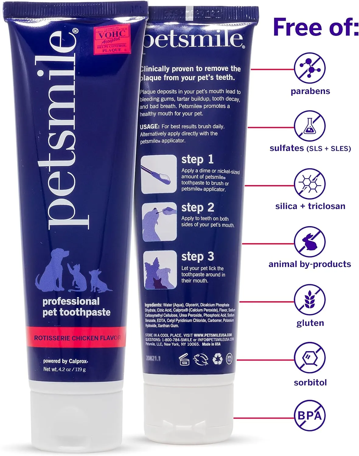 Petsmile Professional Pet Toothpaste for Cats & Dogs - Only VOHC Accepted Toothpaste - Clinically Proven to Control Plaque & Tartar Calprox Formula (Rotisserie Chicken, 4.2 Oz)