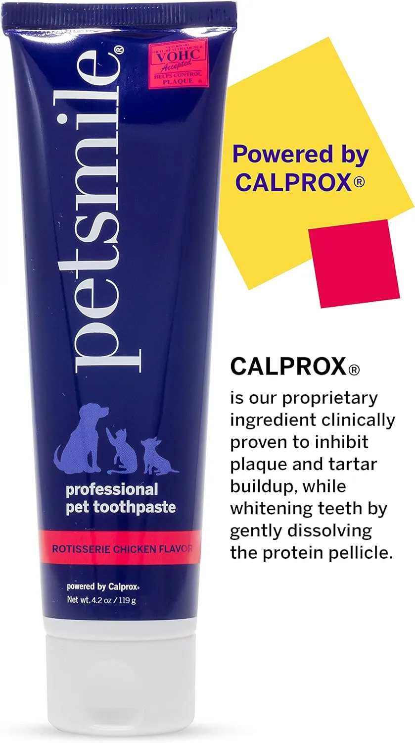 Petsmile Professional Pet Toothpaste for Cats & Dogs - Only VOHC Accepted Toothpaste - Clinically Proven to Control Plaque & Tartar Calprox Formula (Rotisserie Chicken, 4.2 Oz)