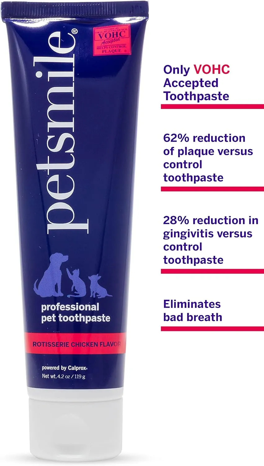 Petsmile Professional Pet Toothpaste for Cats & Dogs - Only VOHC Accepted Toothpaste - Clinically Proven to Control Plaque & Tartar Calprox Formula (Rotisserie Chicken, 4.2 Oz)