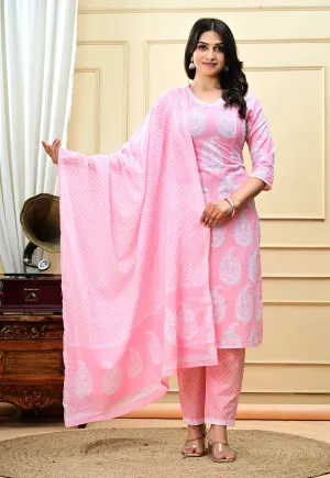 PLUS SIZED PURE COTTON BABY PINK COLORED KURTA PANT AND DUPATTA FOR FEEDING AND MATERNITY PURPOSE