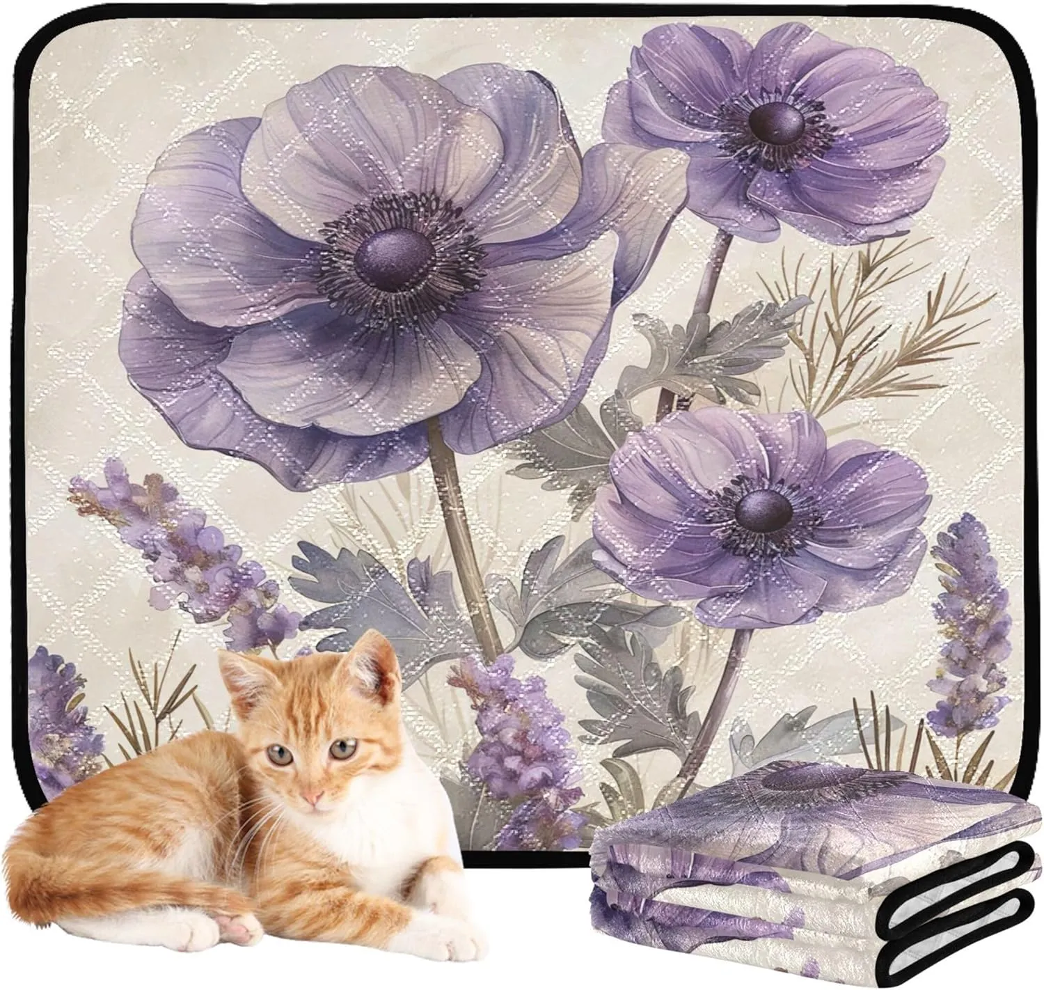Qilmy Purple Lavender Pet Mat, Waterproof Reusable Dog Training Pad Anti-Slip Pet Creat Pad for Small Medium Large Dogs and Cats