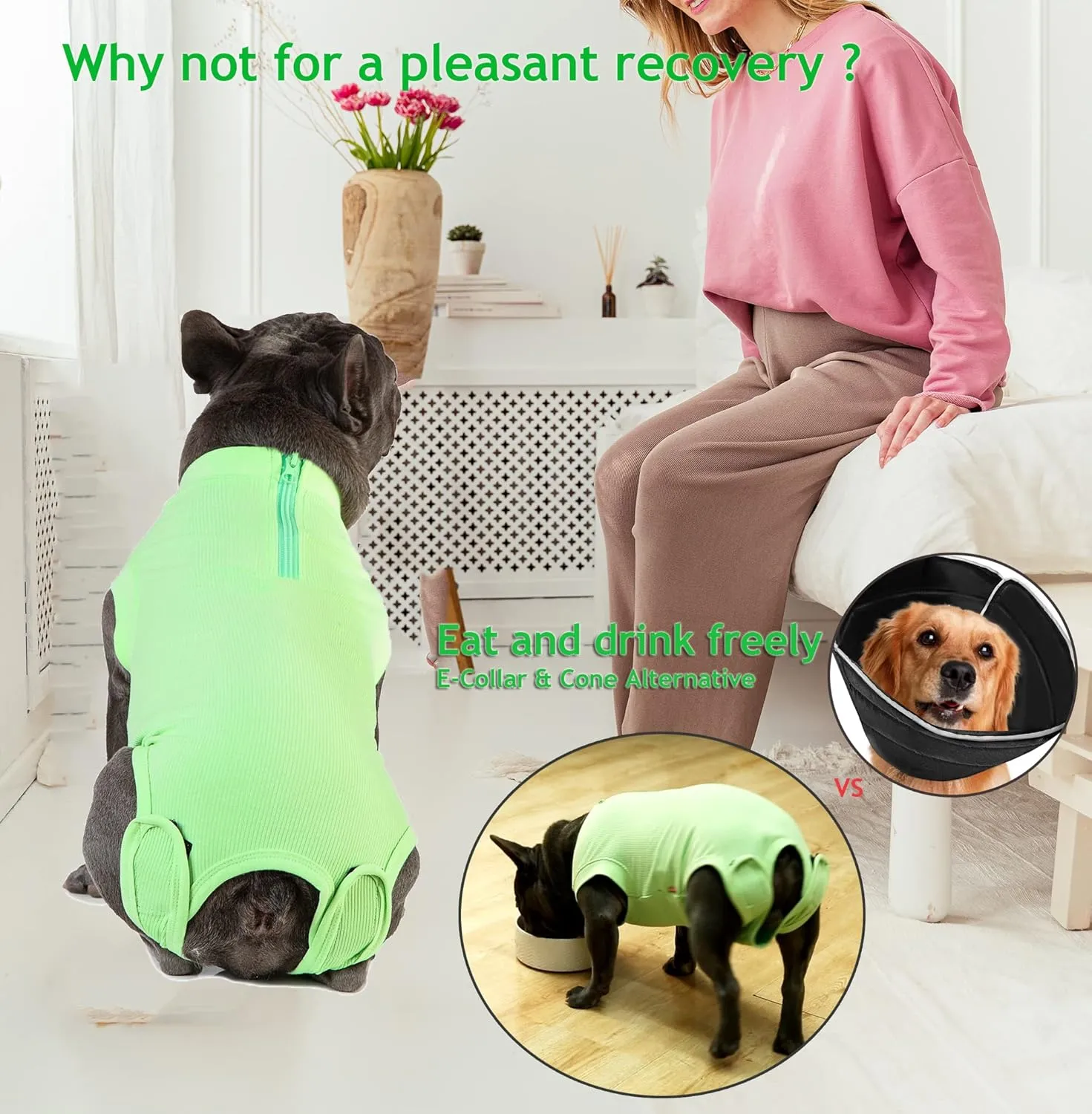 Recovery Suit for Dogs,Dog Cone Alternative Zipper Surgery Suit Female Spay,Soft Dog Surgery Suit for Anti Licking,Breathable Surgical Suit for Dogs Female Spay