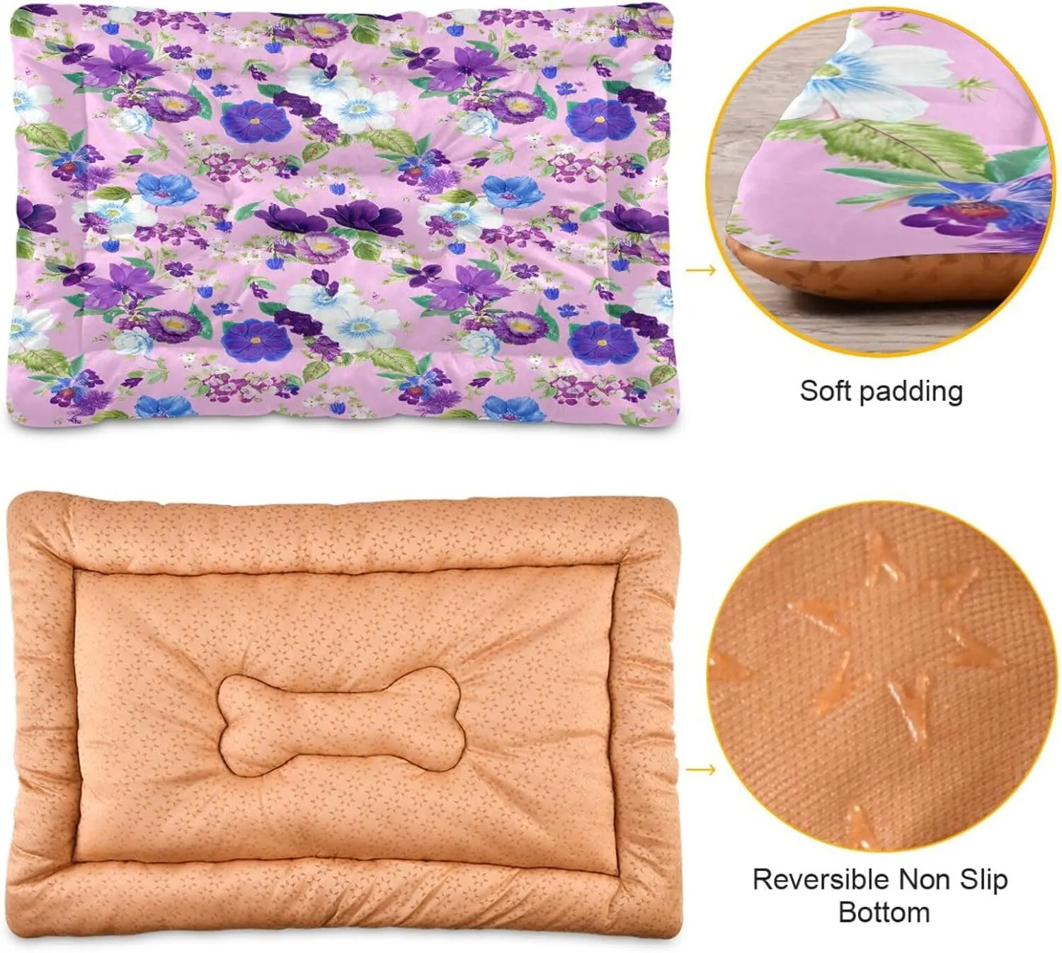 Romantic Flowers Outdoor Dog Bed for Small Dogs Washable Waterproof Travel Pet Bed Mat Portable Cat Bed with Non-Slip Bottom for Indoor and Sleeping 18 x 24 Inch