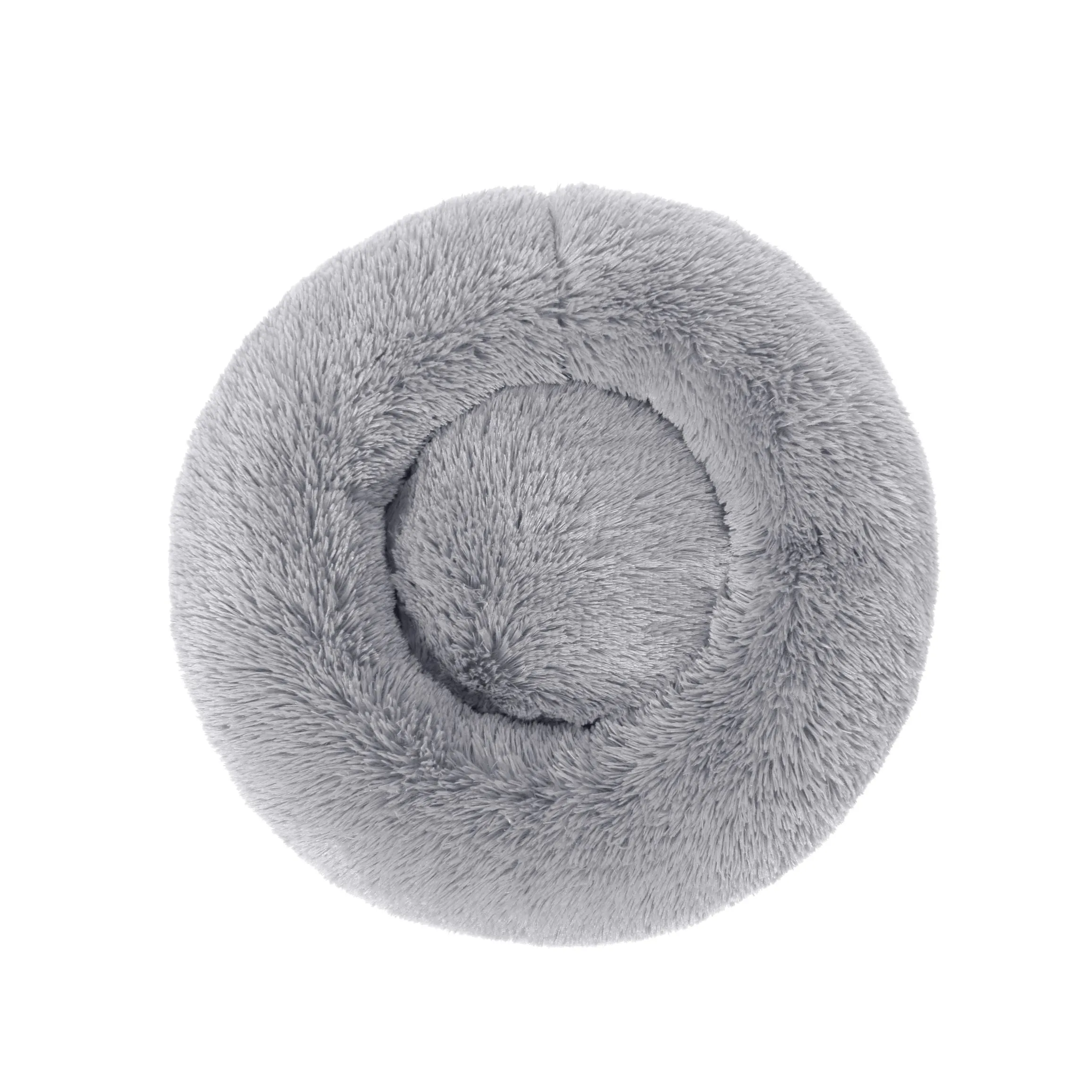 Shaggy Faux Fur Donut Calming Pet Nest Bed - Grey