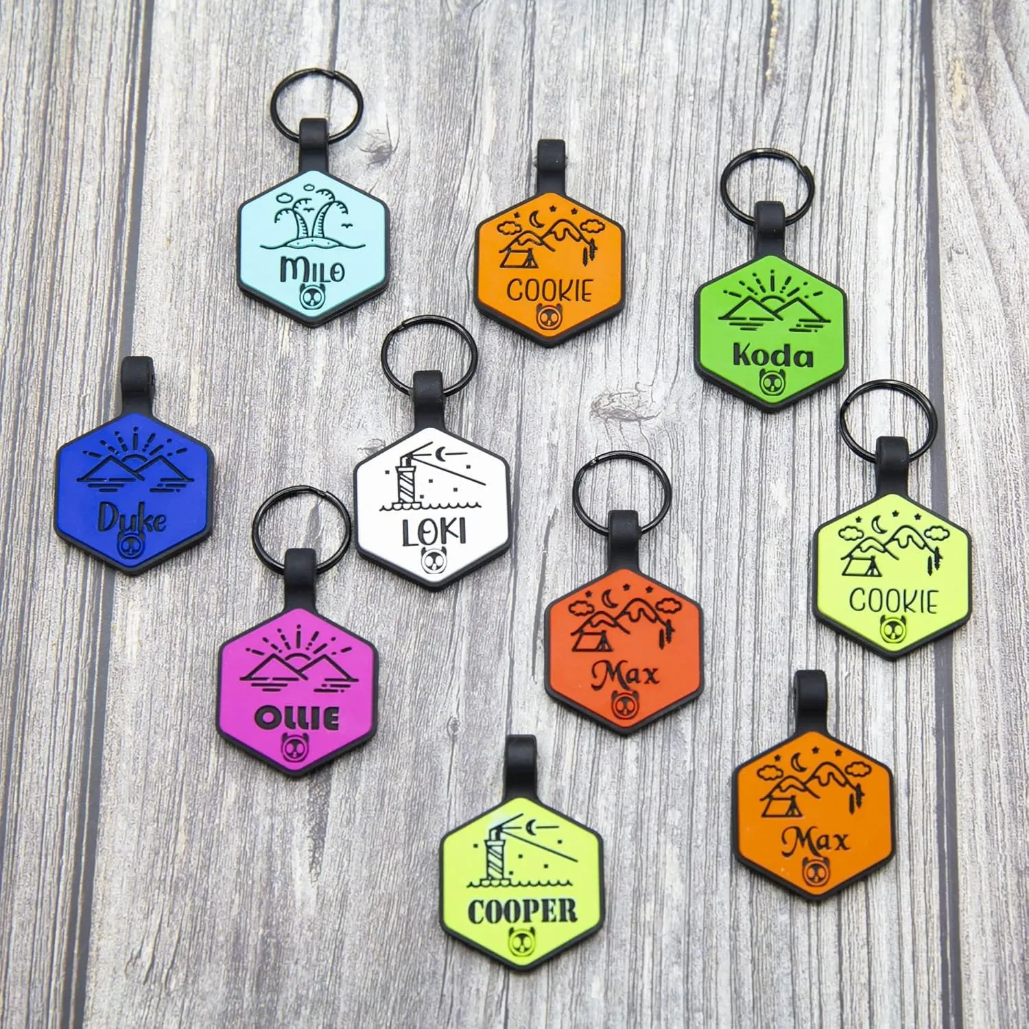 Silicone Silent Dog Tag Personalized with 5 Lines of Custom Deep Engraved Durable Soundless Pet ID Name Tag Hexagon Tiffany