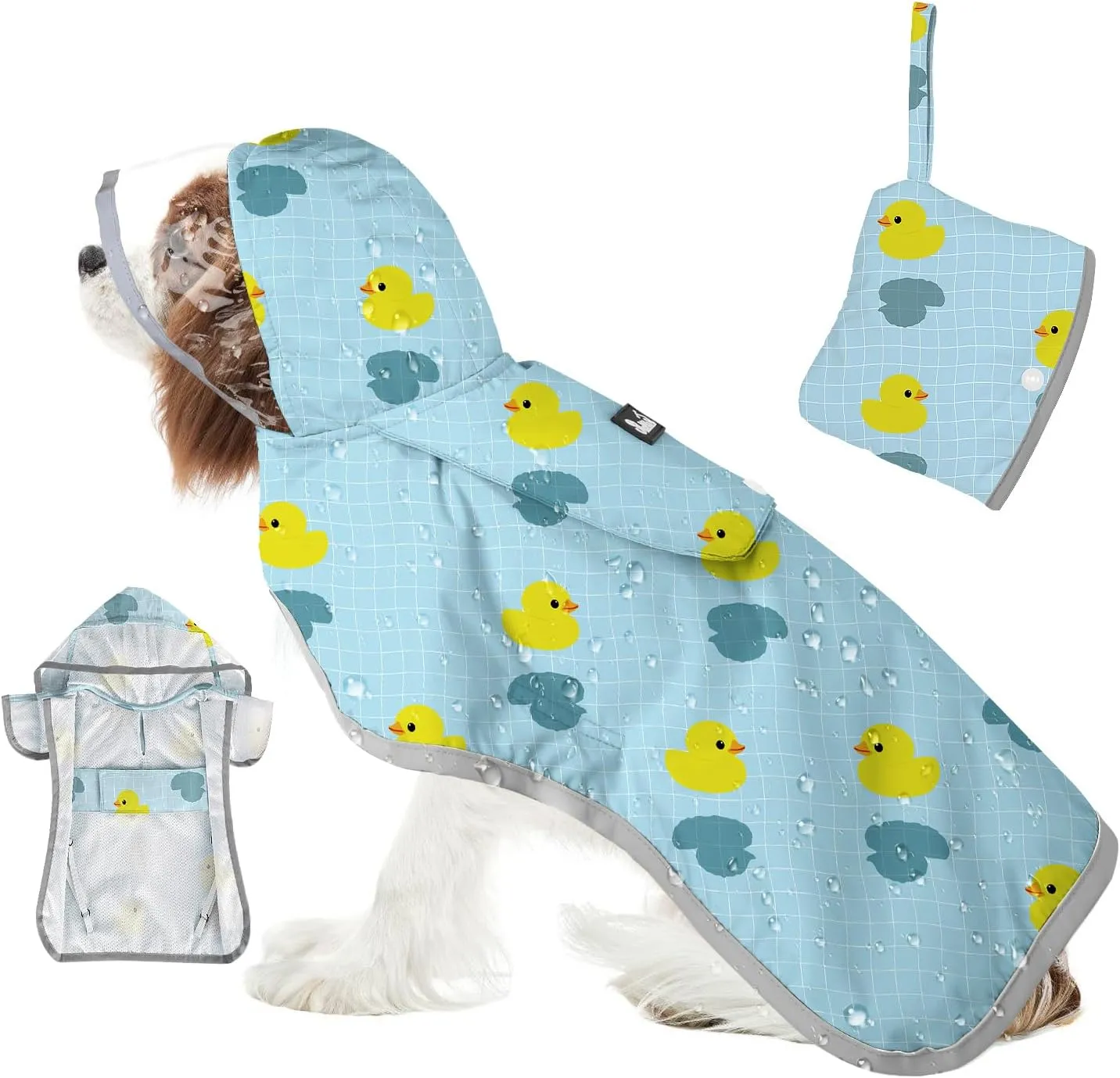 SlowTon Dog Raincoat, Adjustable Dog Rain Jacket Clear Hooded Double Layer, Waterproof Poncho with Reflective Strip Straps and Storage Pocket for Small Medium Large Dogs Puppies(DK M)