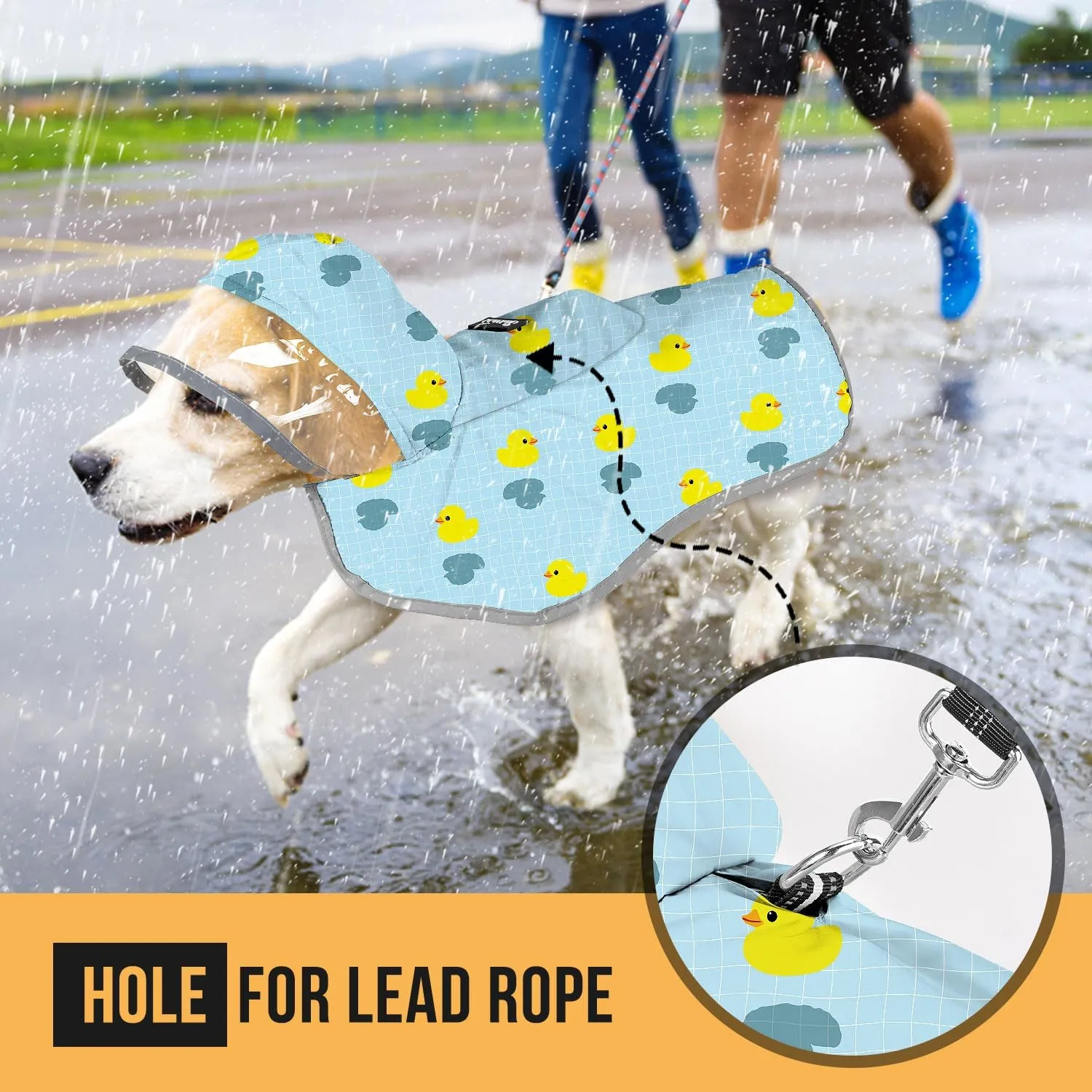 SlowTon Dog Raincoat, Adjustable Dog Rain Jacket Clear Hooded Double Layer, Waterproof Poncho with Reflective Strip Straps and Storage Pocket for Small Medium Large Dogs Puppies(DK M)