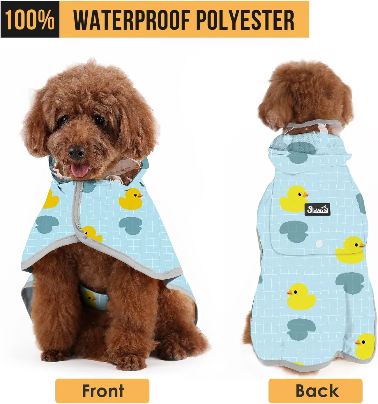 SlowTon Dog Raincoat, Adjustable Dog Rain Jacket Clear Hooded Double Layer, Waterproof Poncho with Reflective Strip Straps and Storage Pocket for Small Medium Large Dogs Puppies(DK M)