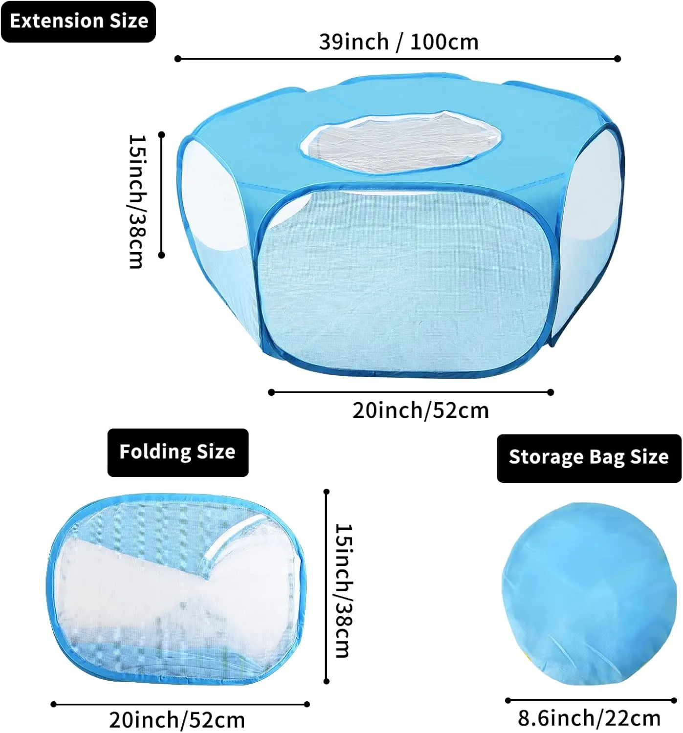 Small Animals Playpen with Anti Escape Zippered Cover Portable Breathable & Waterproof Indoor Exercise Yard Fence Cage Tent for Cats Puppy Guinea Pig Hamster Chinchillas Rabbits (Blue)