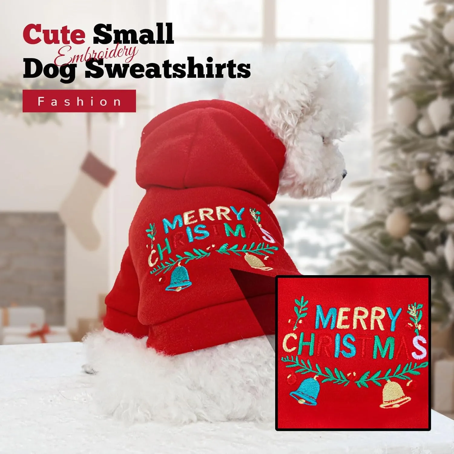 Small Dog Hoodie Clothes Red Christmas Dog Outfit Warm Fleece Dogs Sweater for Small Dogs Cat Boy Girl Cute Puppy Sweatshirt with Leash D Ring Xmas Doggy Costume Chihuahua Yorkie Shihtzu(Red,L)