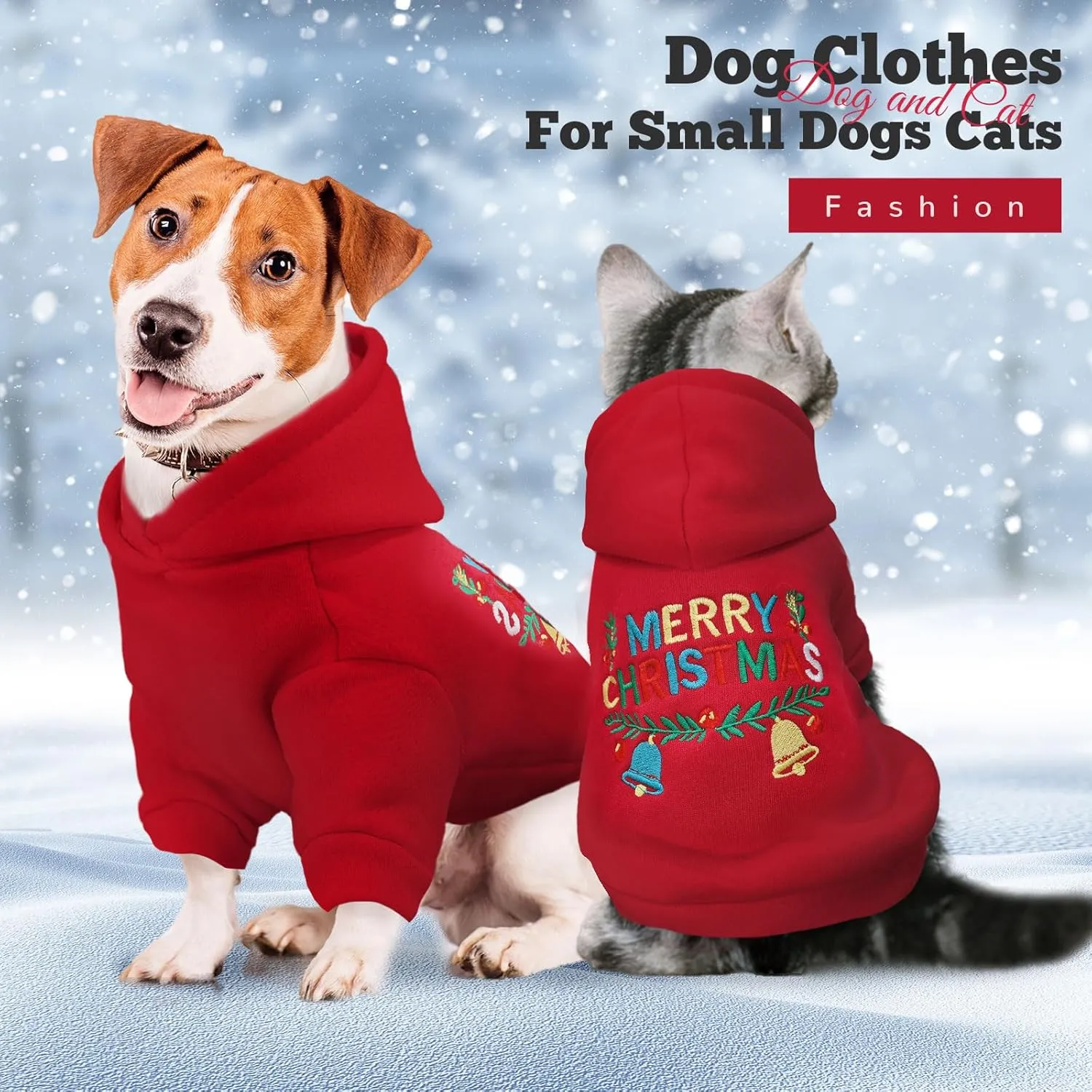 Small Dog Hoodie Clothes Red Christmas Dog Outfit Warm Fleece Dogs Sweater for Small Dogs Cat Boy Girl Cute Puppy Sweatshirt with Leash D Ring Xmas Doggy Costume Chihuahua Yorkie Shihtzu(Red,L)