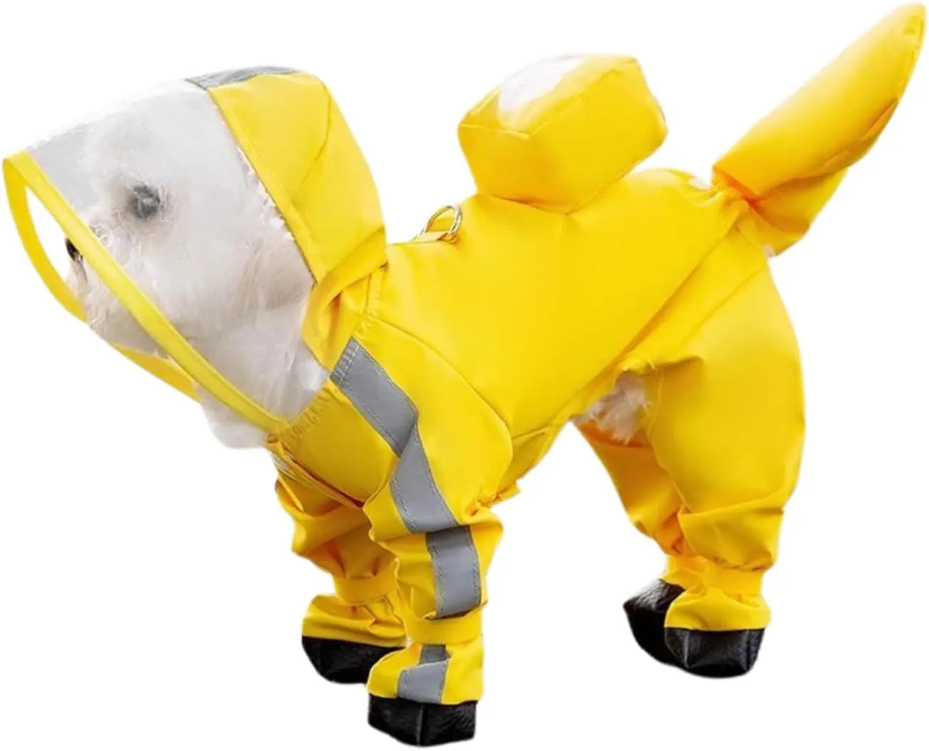 Small Dog Raincoat, Tail-Protect Feet Cover Waterproof Dog Rain Jacket for Puppy (Yellow, L)