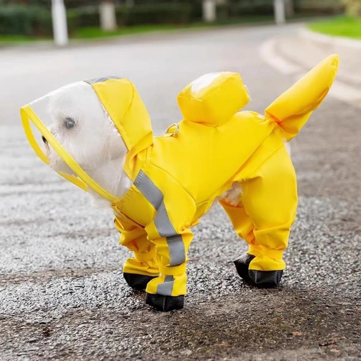 Small Dog Raincoat, Tail-Protect Feet Cover Waterproof Dog Rain Jacket for Puppy (Yellow, L)