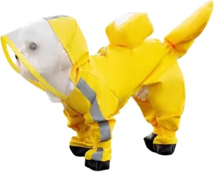 Small Dog Raincoat, Tail-Protect Feet Cover Waterproof Dog Rain Jacket for Puppy (Yellow, L)