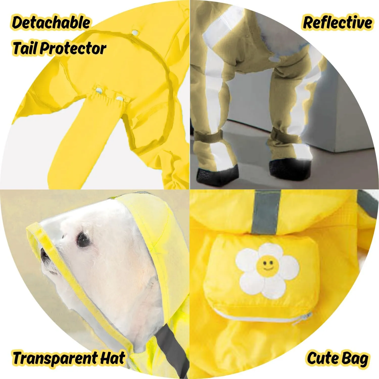 Small Dog Raincoat, Tail-Protect Feet Cover Waterproof Dog Rain Jacket for Puppy (Yellow, L)