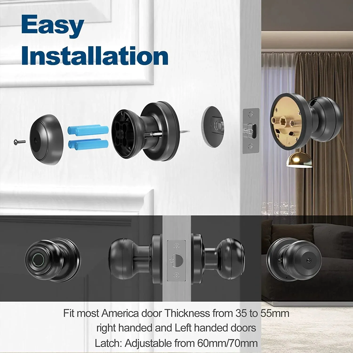 Smart Door Lock - Biometric Fingerprint, App Control, for Bedrooms, Offices, Hotels