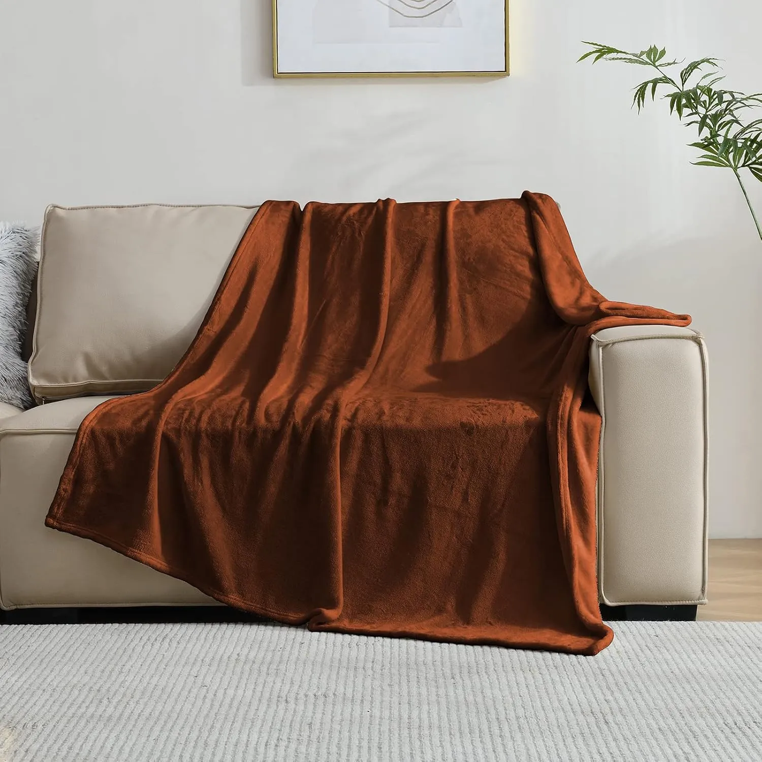 SOCHOW Flannel Fleece Blanket Throw Size, All Season Lightweight Super Soft Cozy Blanket for Bed or Couch, Caramel, 50x60 inches