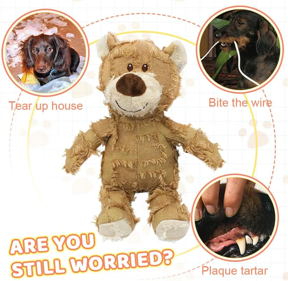 Squeaky Plush Bear Toy for Dogs, 2025 Indestructible Robust Bear Dog Toys to Keep Them Busy Plush Pet Toys Dog Companion for Heavy Chewers Pet Squeak Chew Toy for All Pets (Blue, Large)