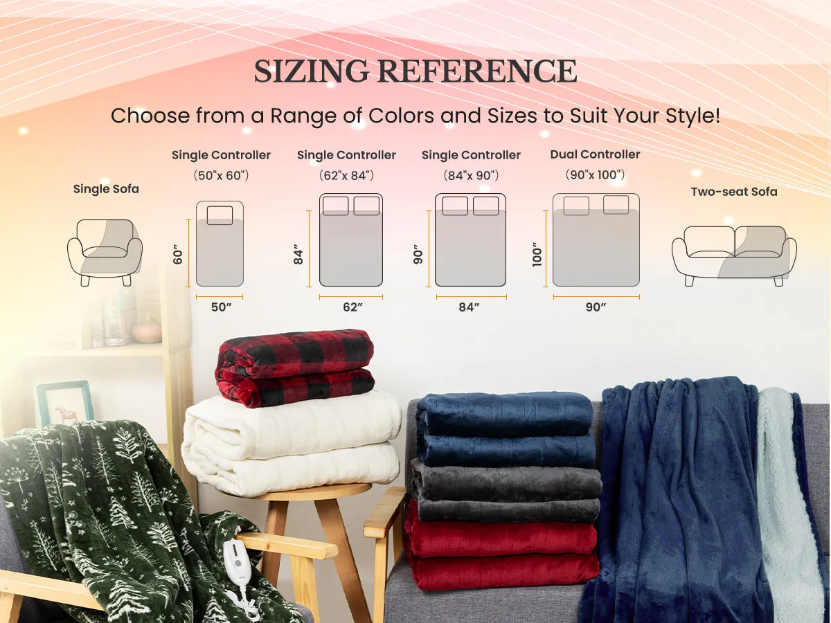 Sunvivi Electric Heated Blanket, 100" x 90" King Size Electric Blanket with 10 Heating Levels and 12 Hours Auto-Off, Soft Velvet Blanket with ETL & FCC Certification, 5 Year Warranty