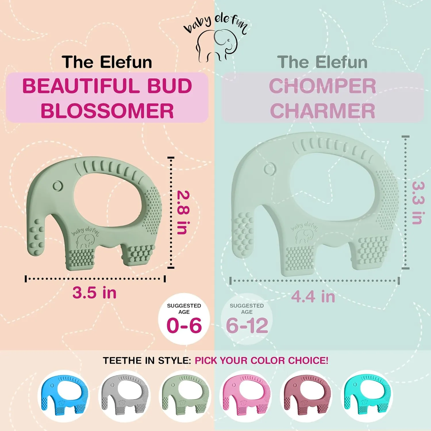 Teething Toys for Babies Age 0 to 6 Months - Baby Elefun 5X Pain Relief Smart Teether - Zero Developmental Delay Silicone Baby Teething Toy Ring - Cute Infant Shower Gift Chew Toy for Babies