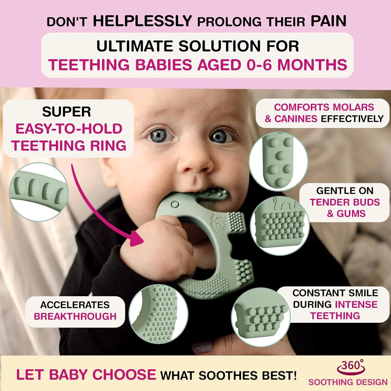 Teething Toys for Babies Age 0 to 6 Months - Baby Elefun 5X Pain Relief Smart Teether - Zero Developmental Delay Silicone Baby Teething Toy Ring - Cute Infant Shower Gift Chew Toy for Babies