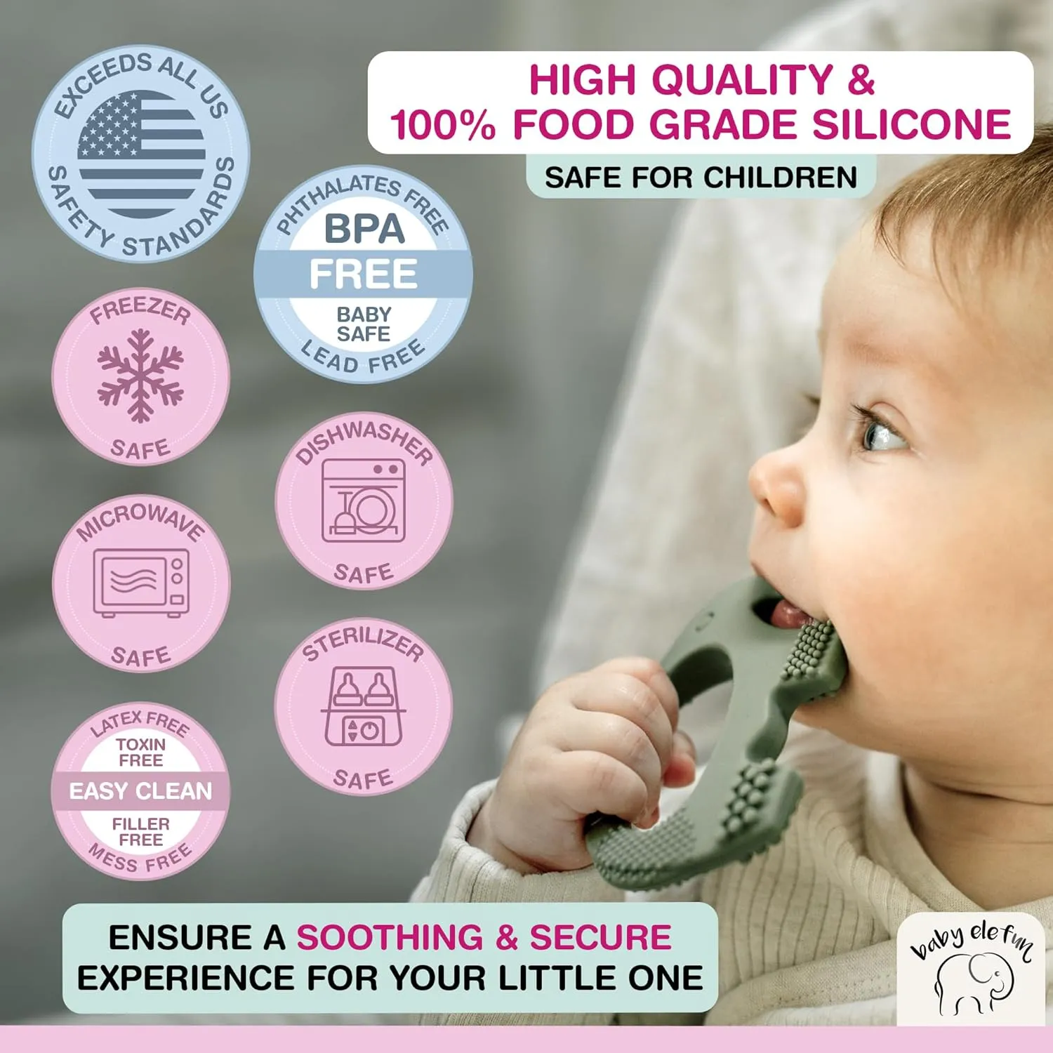 Teething Toys for Babies Age 0 to 6 Months - Baby Elefun 5X Pain Relief Smart Teether - Zero Developmental Delay Silicone Baby Teething Toy Ring - Cute Infant Shower Gift Chew Toy for Babies
