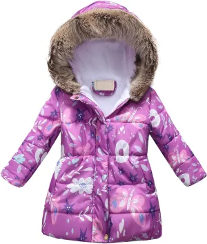 Toddler Girl's Winter Fleece Lined Long Parka Puffer Coat Insulated Ski Jacket with Fur Trim Hood Kids Down Jacket Coat