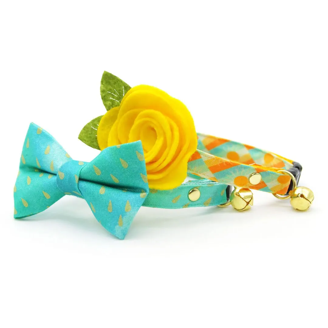 Turquoise Cat Bow Tie - "Splash - Aqua Ombre" - Aquatic Water Raindrops Bow Tie for Cat / Teal, Mint, Summer / Cat   Small Dog