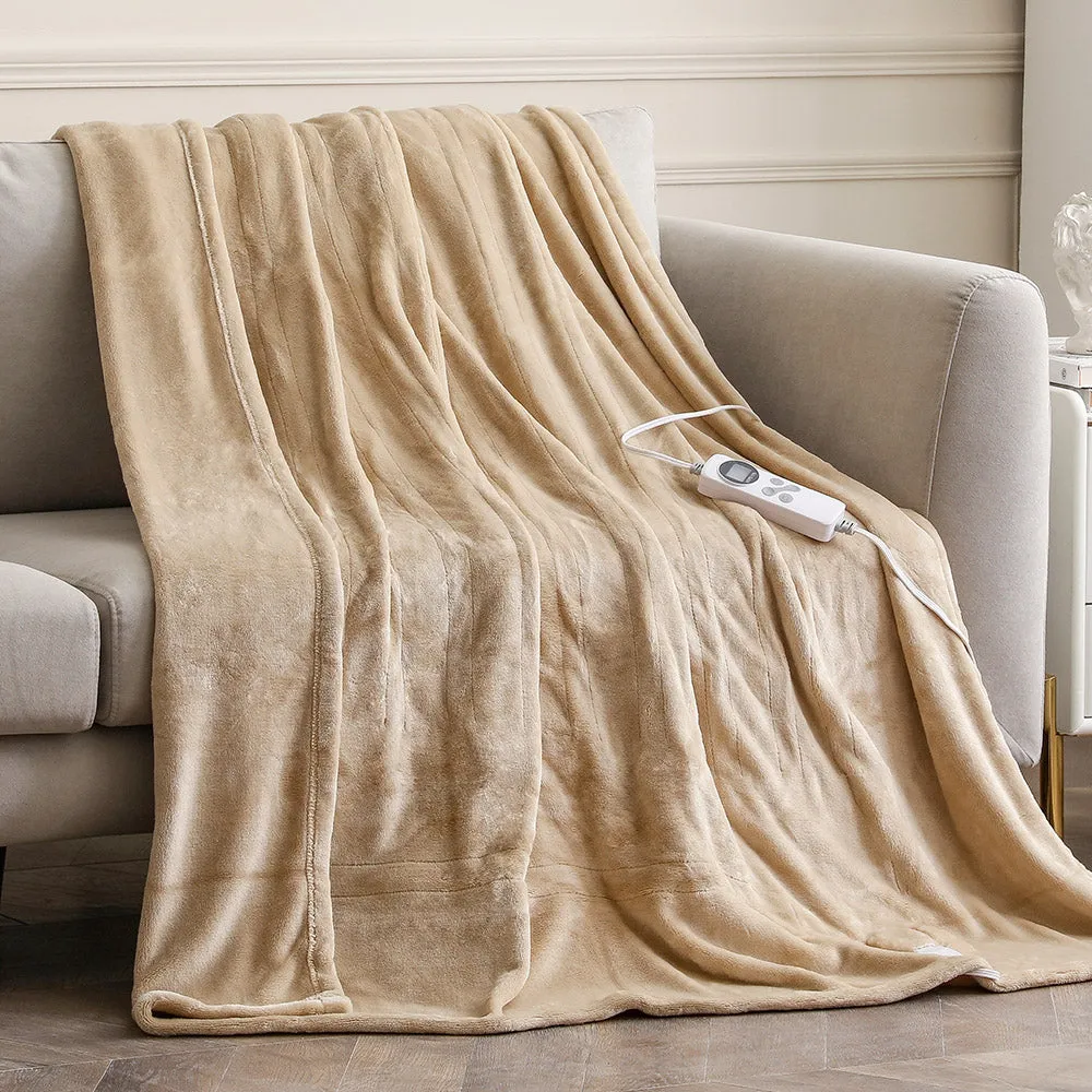 Twin Size Double-Layer Flannel Electric Blanket - 62"x84", 1-12 hrs Timer Auto-Off, 10 Heating Levels