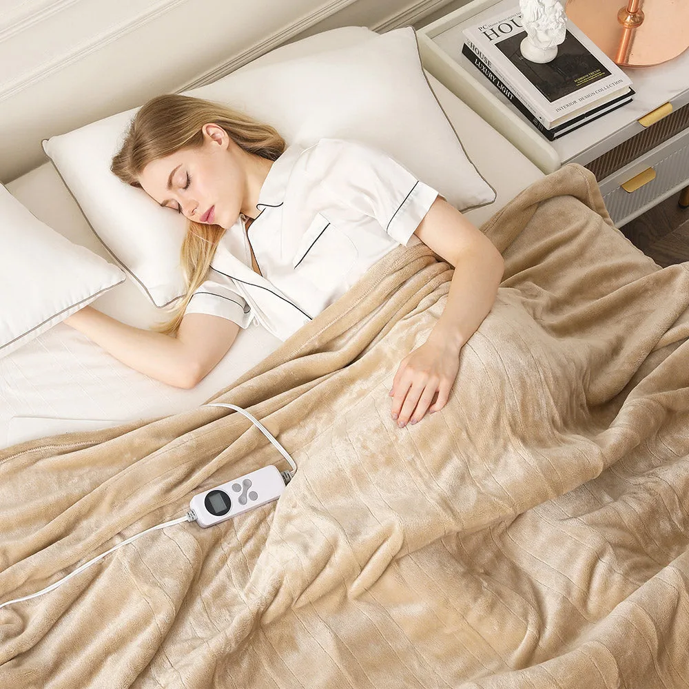 Twin Size Double-Layer Flannel Electric Blanket - 62"x84", 1-12 hrs Timer Auto-Off, 10 Heating Levels