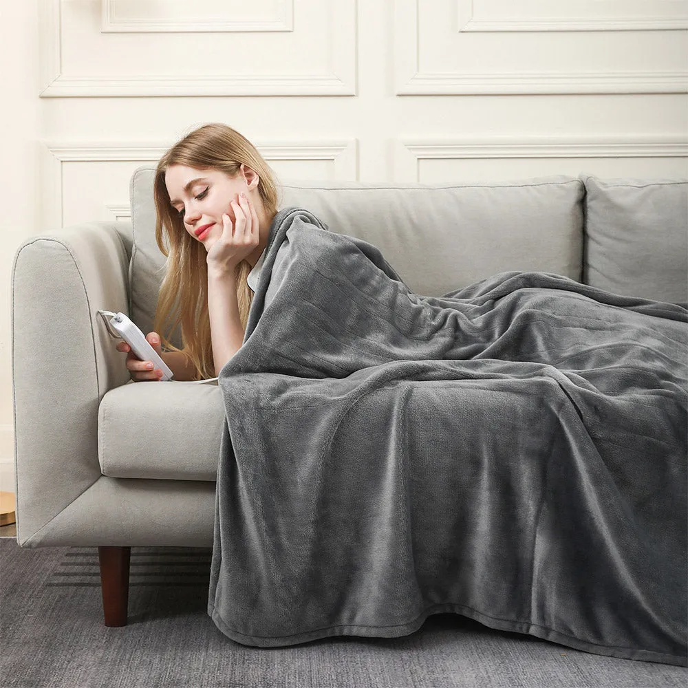 Twin Size Double-Layer Flannel Electric Blanket - 62"x84", 1-12 hrs Timer Auto-Off, 10 Heating Levels