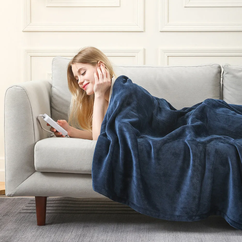 Twin Size Double-Layer Flannel Electric Blanket - 62"x84", 1-12 hrs Timer Auto-Off, 10 Heating Levels