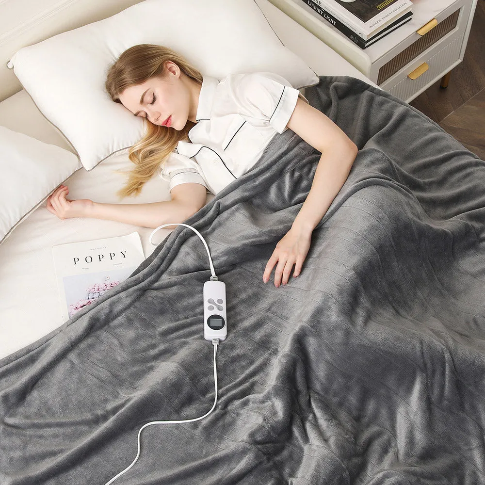 Twin Size Double-Layer Flannel Electric Blanket - 62"x84", 1-12 hrs Timer Auto-Off, 10 Heating Levels