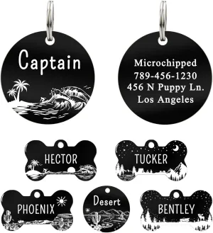 UltraJoys Stainless Steel Pet ID Tag Dog Name Tags Personalized Front and Back Engraving, Customized Dog Tags and Cat Tags, Optional Engraved on Both Sides, Round Tag with Ocean Surfing Design, Small